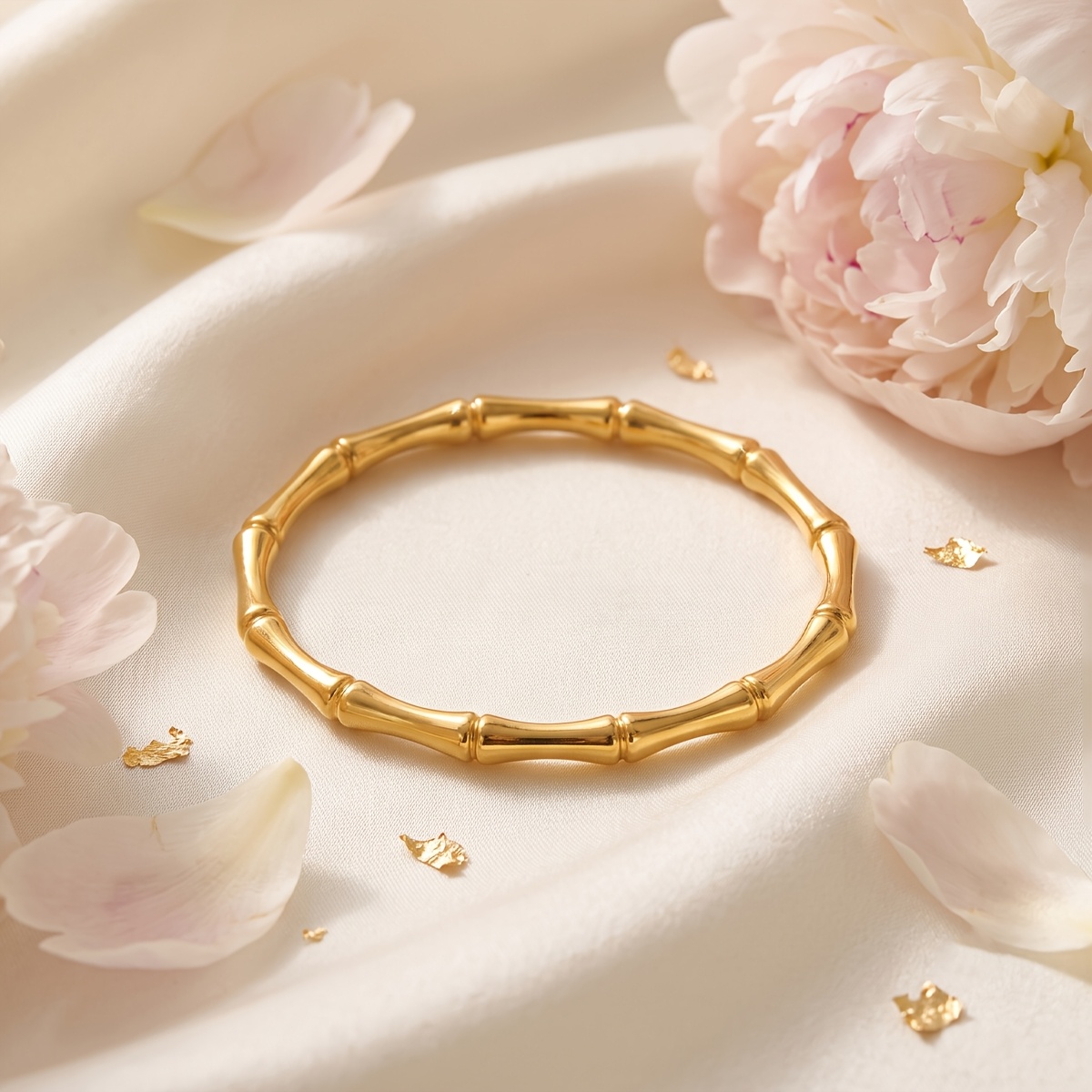 3pc Embossed Daisy Golden Bracelet Set, Elegant Bangle Style